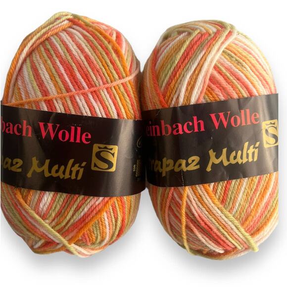 2 Skeins Steinbach Wolle STRAPAZ MULTI Wool Yarn | 127 Sherbet Pink Orange Green - Picture 1 of 5